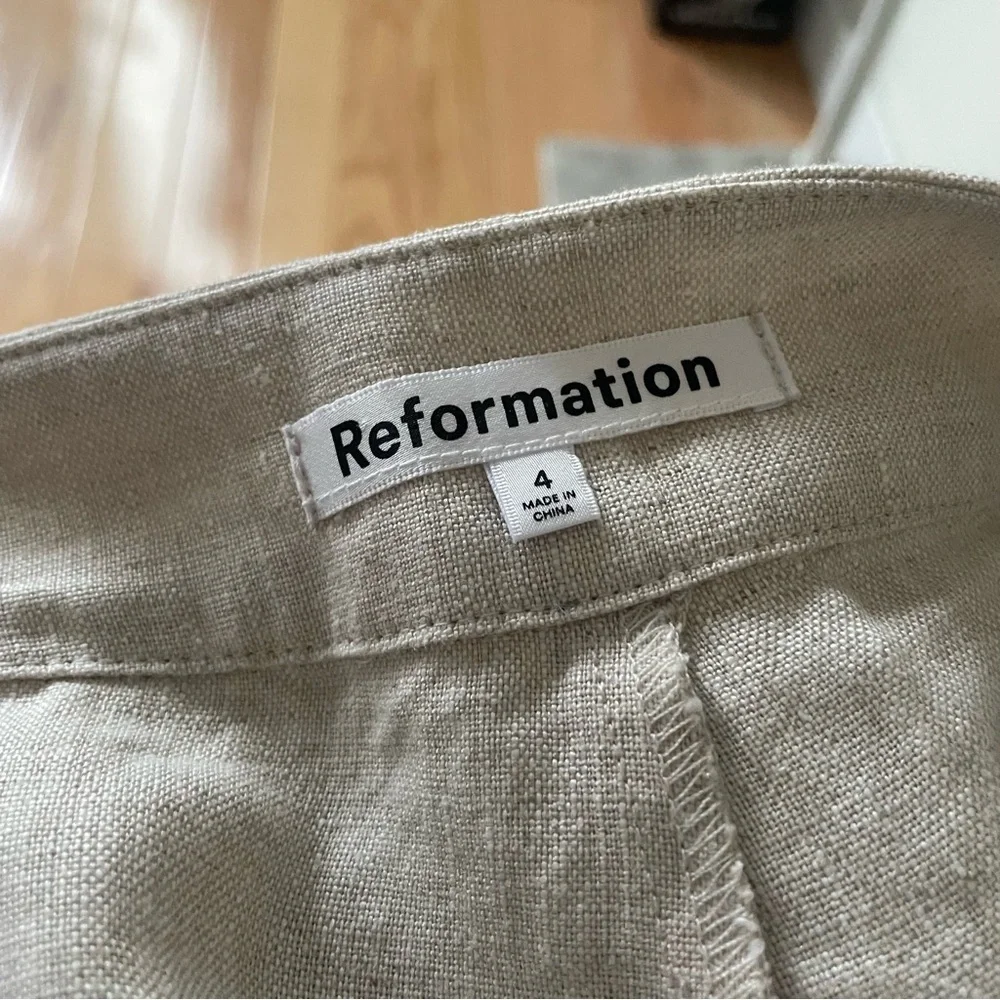 Reformation Silvie Linen Flared Wide Leg High Rise Oatmeal Beige Pants EUC Sz 4